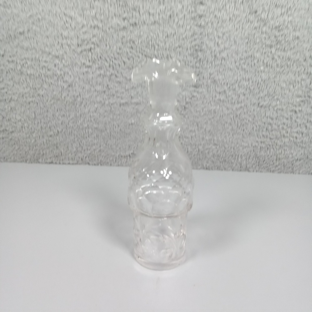 Vintage Clear Pressed Glass Decanter with Stopper Diamond Cut Pattern 7 inch